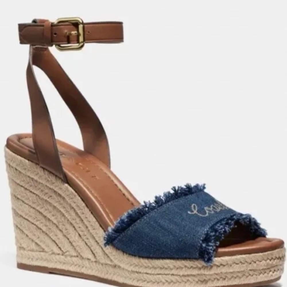 Coach Signature Kelley Wedge Frayed Denim Super Cute! 9.5B in Original Box